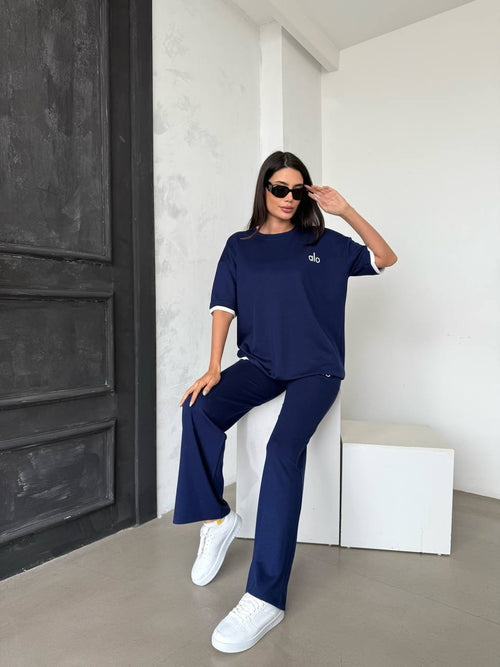 Ensemble t-shirt court et pantalon brodé alo